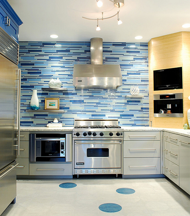 kitchen with blue tiles