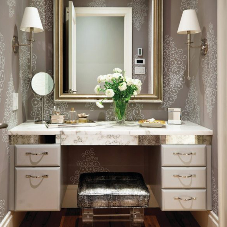 white and gold vanity gold mirror
