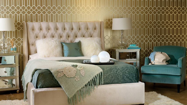 gold and green bedroom