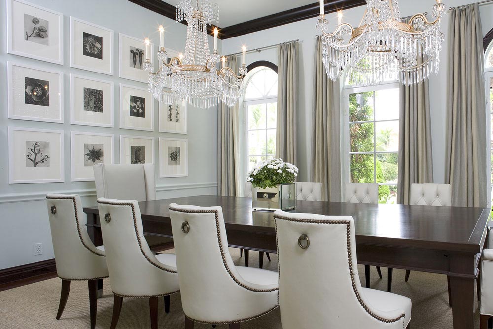 contemporary classic dining room cool grey wall